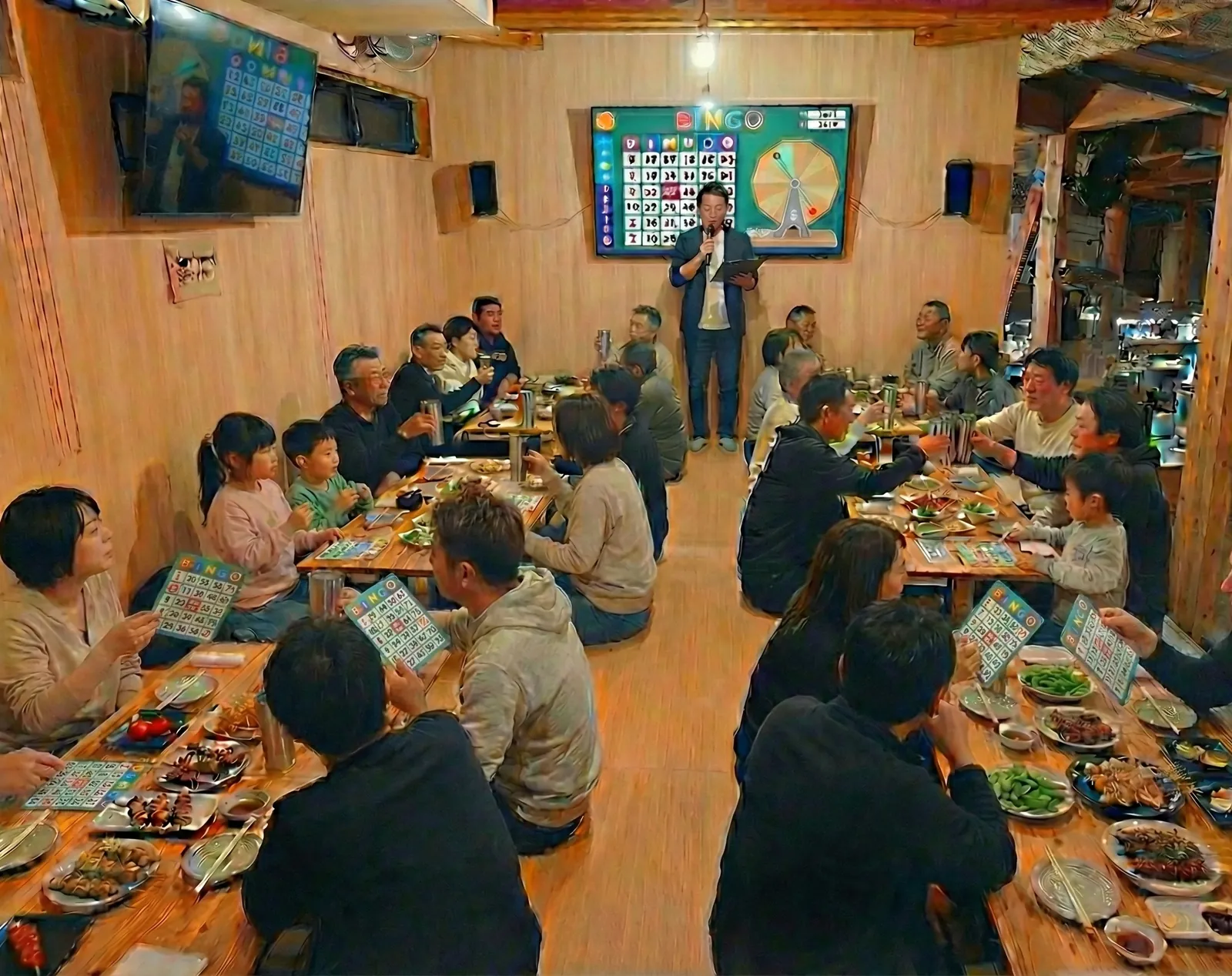 貸切の座敷でのビンゴ大会