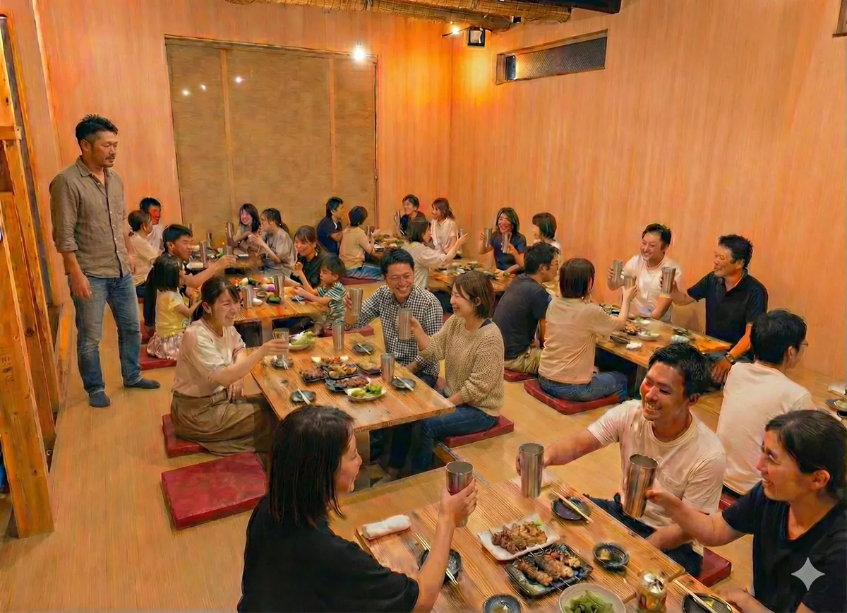 掘りごたつの座敷で飲み会
