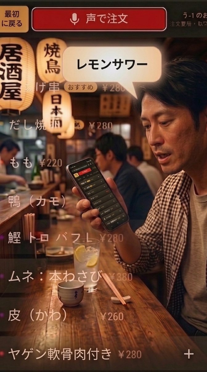 音声注文の画面